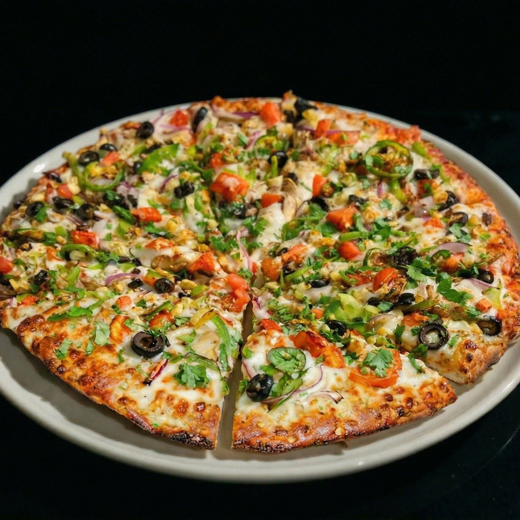 Medium Indian Style Veggie Pizza.